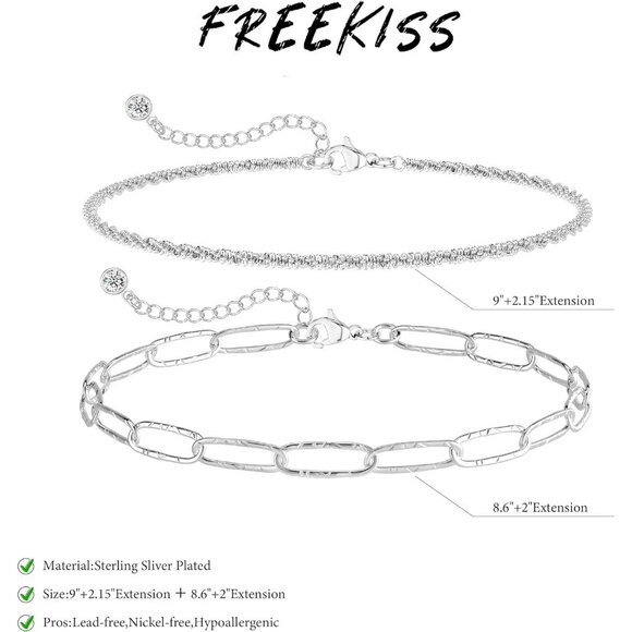 2 Layered Paper-SL Beaded Cuban Link Waterproof Adjustable  Anklet for Women - Picture 4 of 9